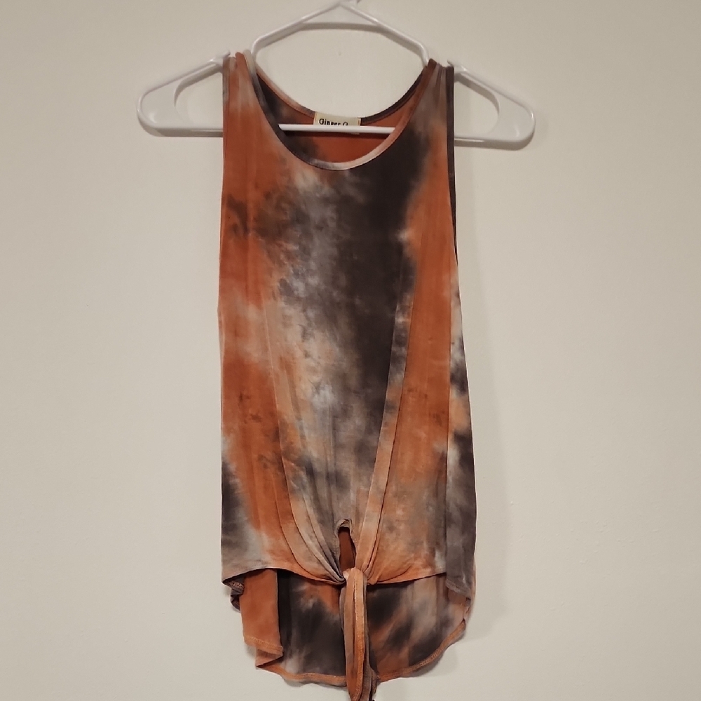Ginger G Orange Tie Front Sleeveless Tank Top